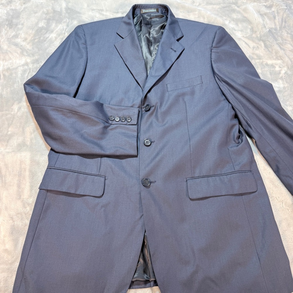 Ferrucci Uomo Navy Super 150s Wool Blend Blazer Jacket Designed ‎ Italy Size 42L